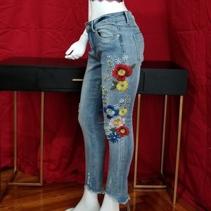 Indigo rein embroidered ankle Jean